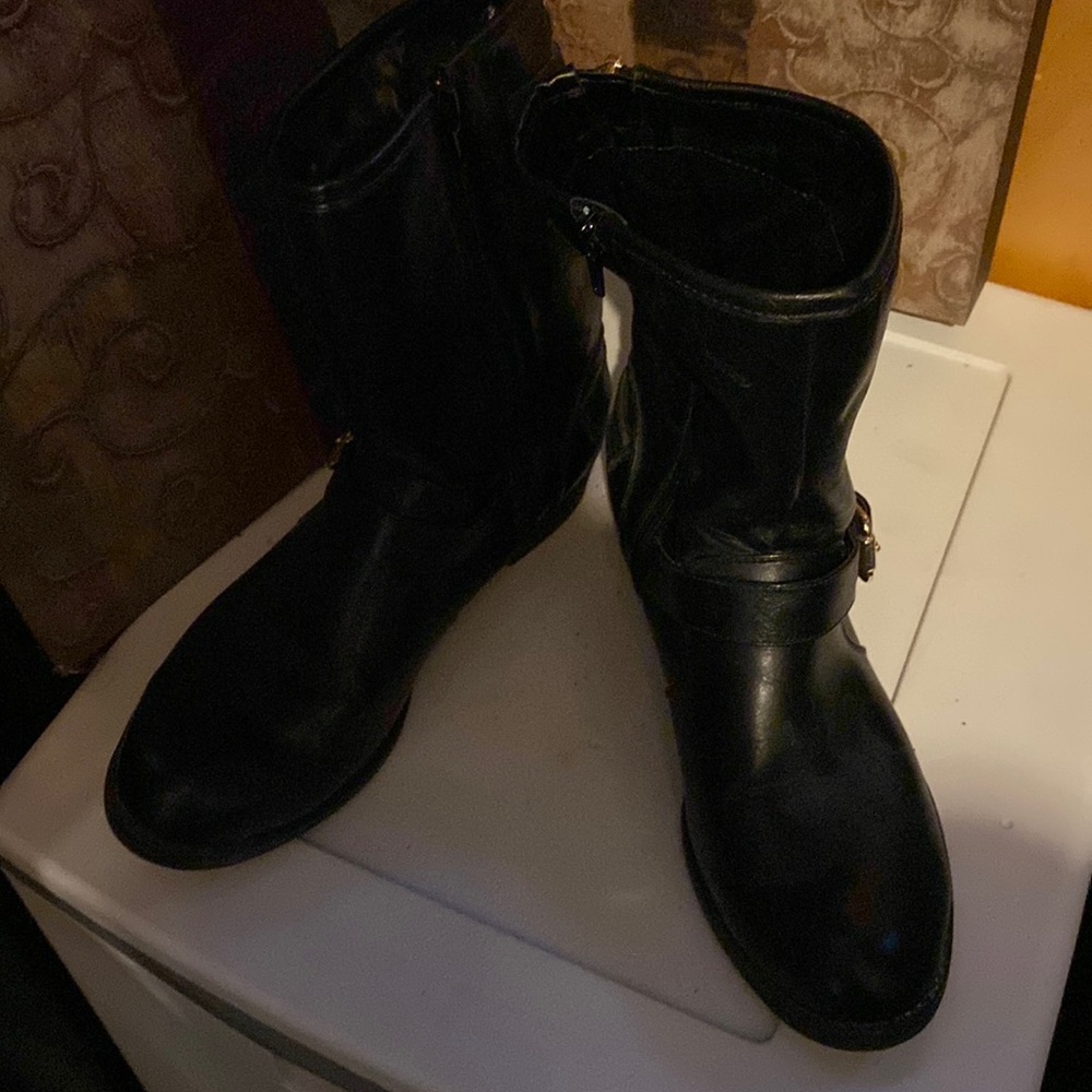Black bootie with gold accent